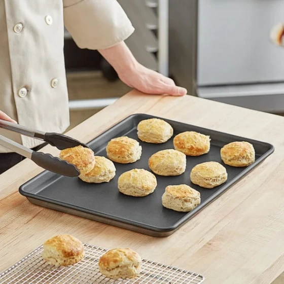 Baker's Lane Half Size 18 Gauge Non-Stick 13 inch x 18 inch Wire in Rim Aluminum Bun / Sheet Pan - 12/Set