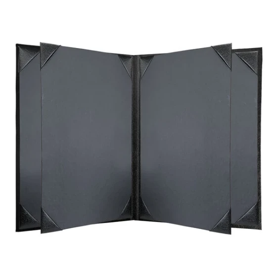 H. Risch, Inc. Oakmont 5 1/2" x 8 1/2" Black 6-Panel Menu Cover with Album Style Corners