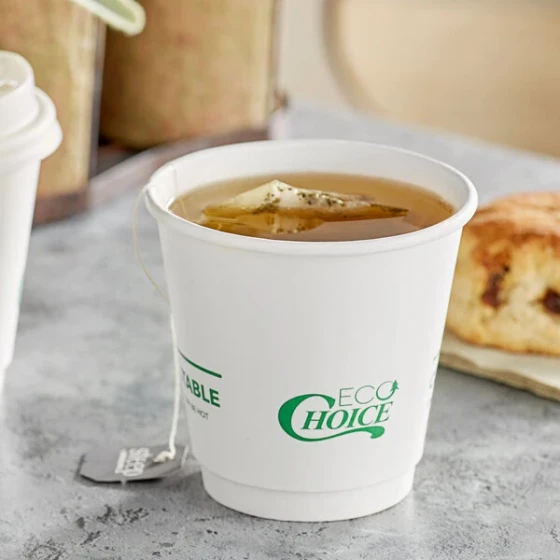 EcoChoice 8 oz. Squat Smooth Double Wall White Compostable Paper Hot Cup - 500/Case