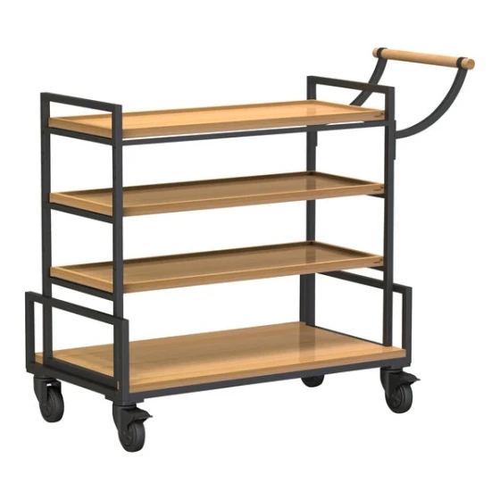 Rosseto Modulite 45 5/16" x 20" x 37 5/8" Black Serving Cart with 3 Natural Bamboo Shelves MC-SERVBASIC3B