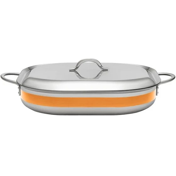 Bon Chef Country French X 5 Qt. Orange Stainless Steel Roasting Pan - 71023-CF2-O