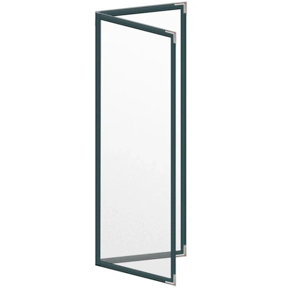 H. Risch, Inc. TED Deluxe Sewn 4 1/4" x 14" Green 4 View Menu Cover with Silver Smooth Corners and Matte Finish