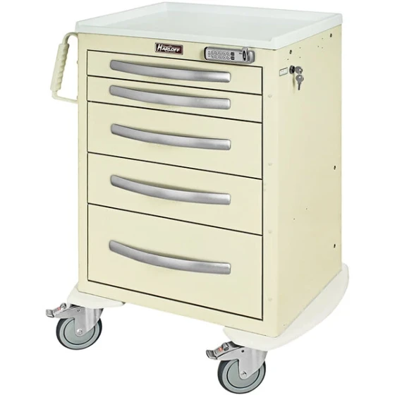 Harloff A-Series 30" x 22" x 40 1/2" 5-Drawer Aluminum Medical Treatment Cart with E-Lock MPA2427E05