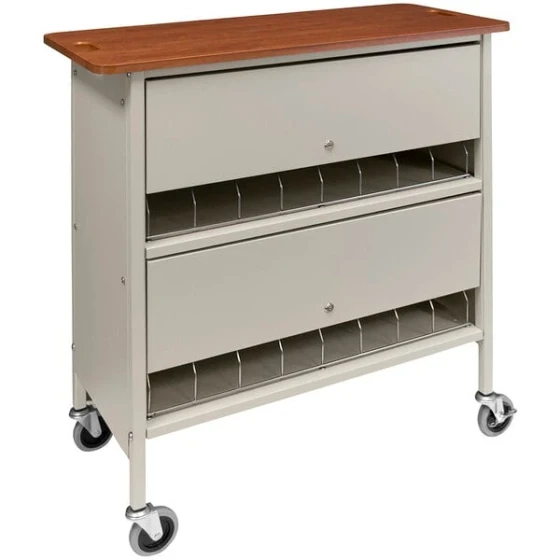 Omnimed Artisan Series Beige 16-Binder Big Beam Closed Cart with Locking Doors and Cherry Wood Top 265616-BGX