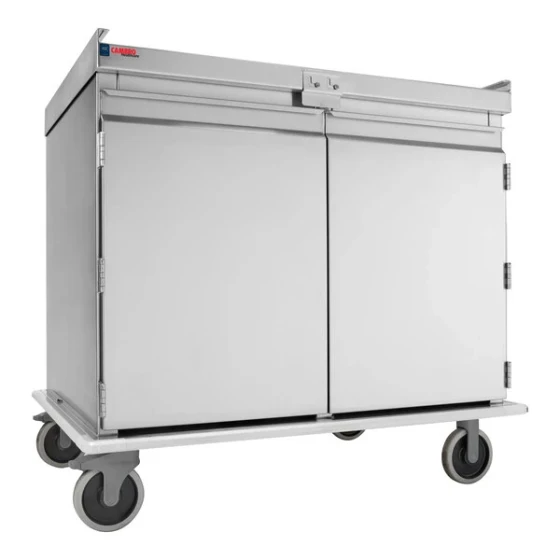 Cambro ProServe 49" x 34 7/8" x 45 3/4" Stainless Steel 20-Tray Meal Delivery Cart With Top Rail for 15" x 20" Trays MDS1520S2R000