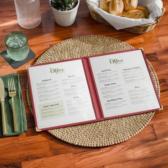 Choice 8 1/2" x 11" Burgundy 4-View Double Pocket Menu Cover
