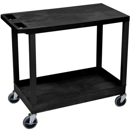 Luxor EC21-B Black 1 Tub and 1 Flat Shelf Utility Cart - 32" x 18"