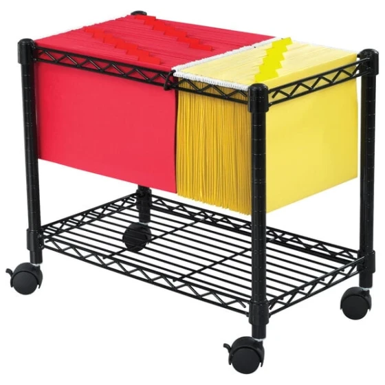 Safco 5201BL 24" x 14" x 20 1/2" Black One-Shelf Wire File Cart