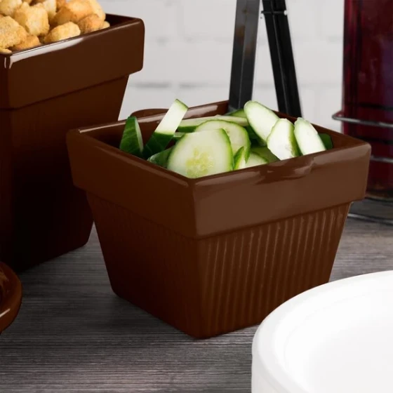 TableCraft CW1460BR 1.5 Qt. Brown Cast Aluminum Square Condiment Bowl