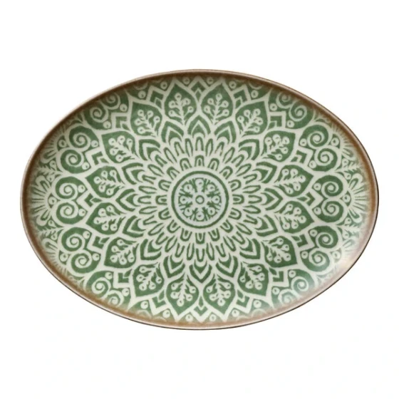 Heart & Soul Soulmate 12 5/8" x 9 1/4" Oval Jade Porcelain Platter - 6/Case