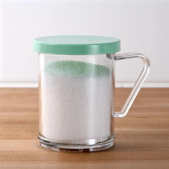 TableCraft 166B 10 oz. Polycarbonate Shaker with Green Lid for Fine Ground Product
