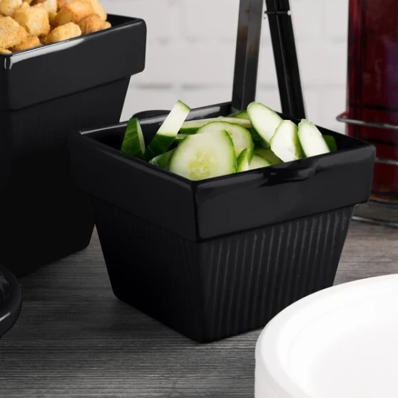 TableCraft CW1460BK 1.5 Qt. Black Cast Aluminum Square Condiment Bowl