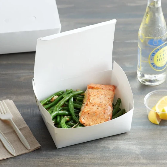 Fold-Pak 08BPDINEWM Bio-Pak Dine 6 3/4" x 5 7/16" x 2 1/2" White Microwavable Paper #8 Take-Out Container - 240/Case