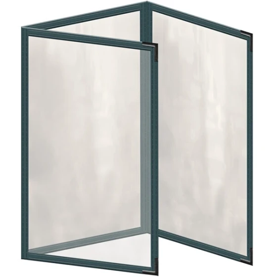 H. Risch, Inc. TET Deluxe Sewn 5 1/2" x 8 1/2" Green 6 View Foldout Vinyl Menu Cover With Black Smooth Corners and Gloss Finish