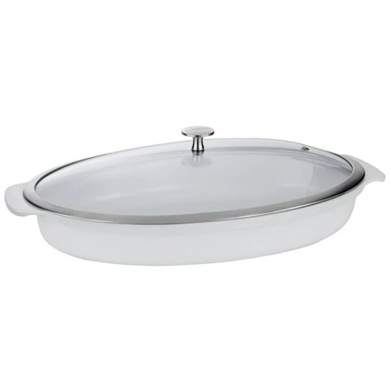 Spring USA Motif Cook & Serve 3 Qt. White Non-Stick Shallow Oval Roaster with Cover 8265-2/38
