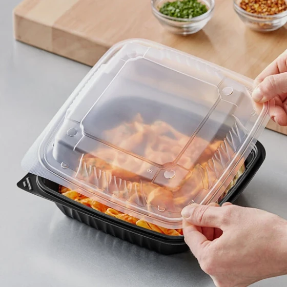 Ecopax 8" x 8" x 3" 1-Compartment Mineral-Filled Plastic Microwaveable Black Take-Out Container with Lid - 150/Case