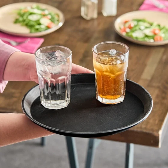Cambro 1100CT110 Camtread® 11" Round Black Non-Skid Serving Tray - 12/Case