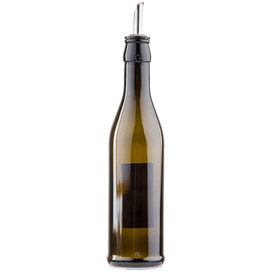TableCraft 17 oz. Dark Green Glass Oil Cruet with Stainless Steel Pourer - 6/Case