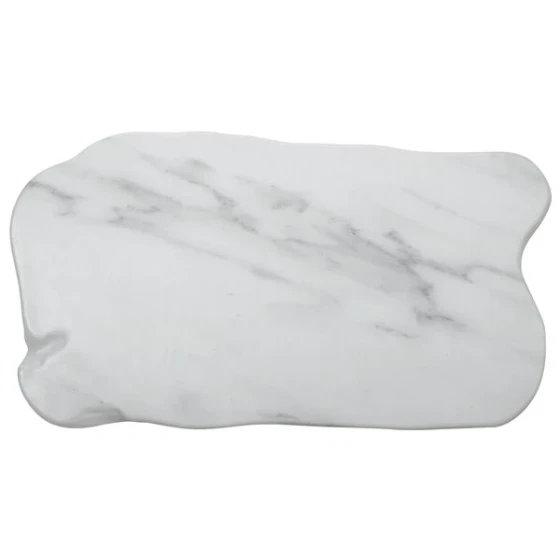 American Metalcraft MW17 17 3/8" x 9 7/8" x 5/8" Organic Shape Melamine Serving Board - Faux White Marble