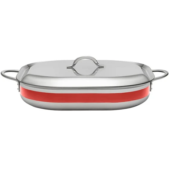Bon Chef Country French X 5 Qt. Red Stainless Steel Roasting Pan - 71023-CF2-R