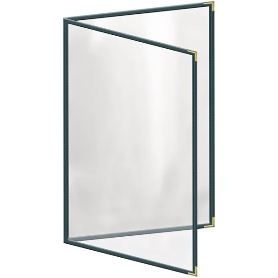 H. Risch, Inc. TED Deluxe Sewn 11" x 17" Green 4 View Menu Cover with Gold Smooth Corners and Gloss Finish