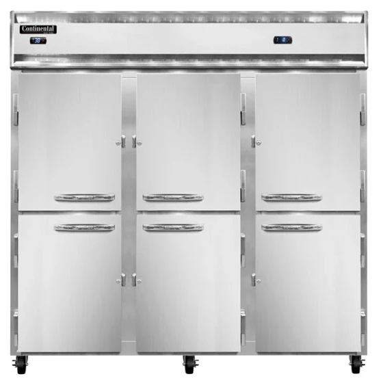 Continental Refrigerator 3RRFN-SS-HD 78" Half Door Dual Temperature Reach-In Refrigerator / Refrigerator / Freezer - 68 cu. ft.