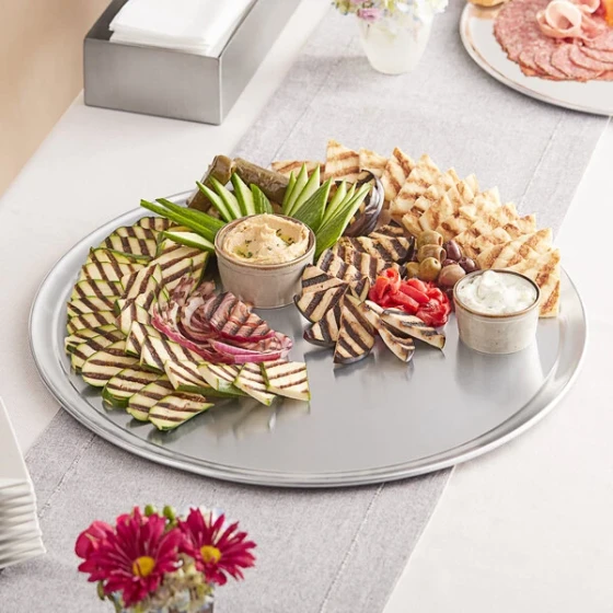 Choice 20" Round Aluminum Tray / Platter with Wide Rim