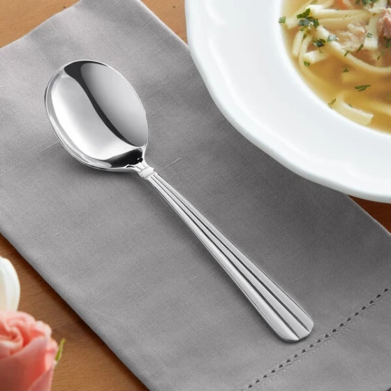 Acopa Harmony 6 7/8" 18/8 Stainless Steel Extra Heavy Weight Bouillon Spoon - 12/Case