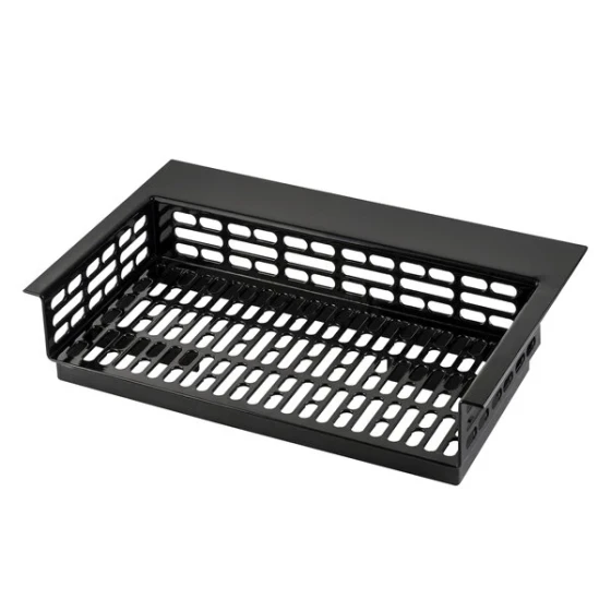 TableCraft CW1086BK Simple Solutions 21 1/4" x 13 7/8" x 5" Black Cast Aluminum Perforated Single Cold Well Drop-In Template