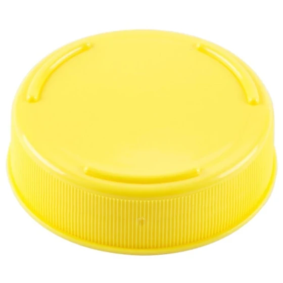 TableCraft 53FCAPY Solid Yellow End Cap for Inverted or Squeeze Bottles with a 53 mm Opening - 12/Pack