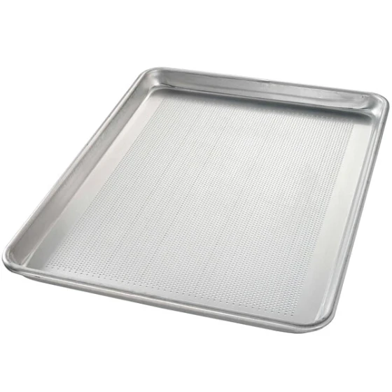 Chicago Metallic 40851 Half Size 18 Gauge Glazed 12 7/8 inch x 17 13/16 inch Wire in Rim Aluminum Perforated Sheet / Bun Pan