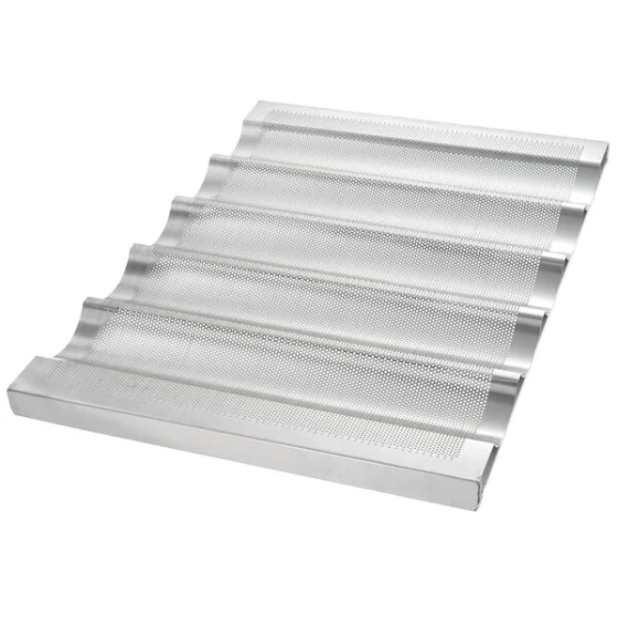 Chicago Metallic 45505 5 Loaf Glazed Welded Aluminum Baguette / French Bread Pan - 25 3/4 inch x 3 inch x 1 inch Compartments