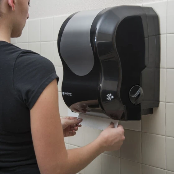 San Jamar T7470BKSS Simplicity Essence Summit Black Stainless Steel Hands Free Paper Towel Dispenser