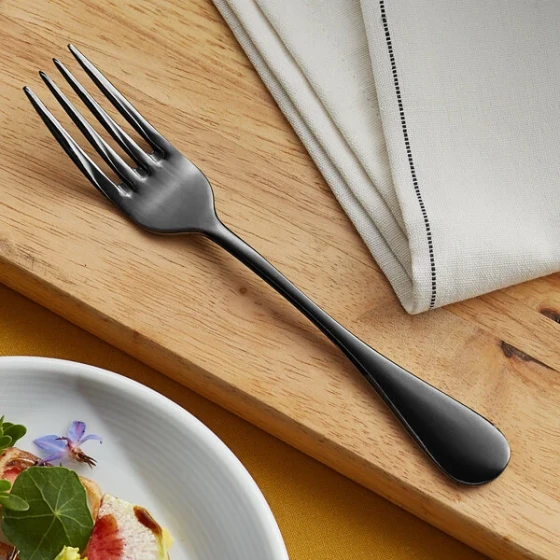 Acopa Vernon Black 6 3/4" 18/0 Stainless Steel Heavy Weight Salad / Dessert Fork - 12/Case