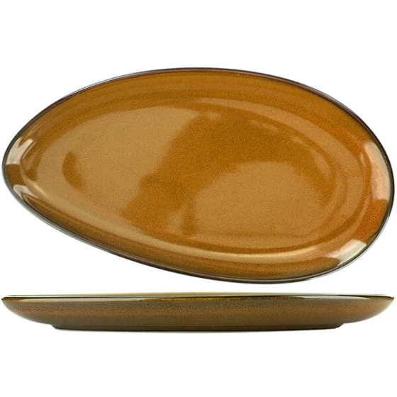 International Tableware Luna 12 1/2" x 6 1/2" Terracotta Oval Coupe Porcelain Platter - 12/Case