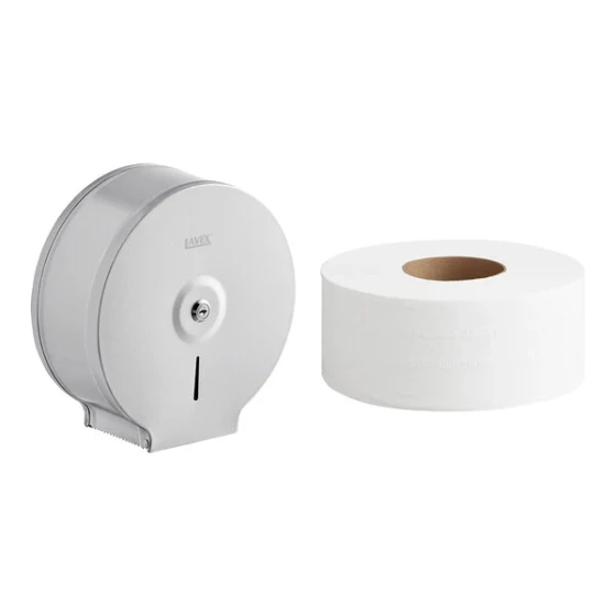 Lavex Stainless Steel Jumbo Single-Roll Toilet Tissue Dispenser with (12) Jumbo Toilet Paper Rolls