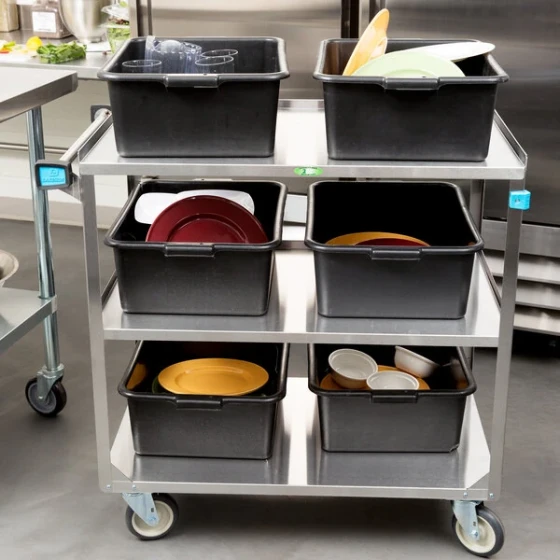 Lakeside 22 3/8" x 39 1/4" x 37 1/4" Medium Duty Stainless Steel 3 Shelf Utility Cart 444