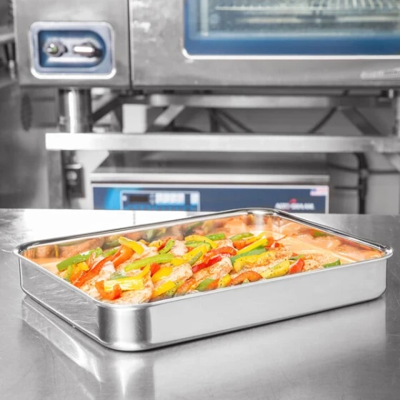 Vollrath 49432 Miramar® Display 4.6 Qt. Tri-Ply Stainless Steel Roasting Pan - 14 11/16" x 11 13/16" x 2"