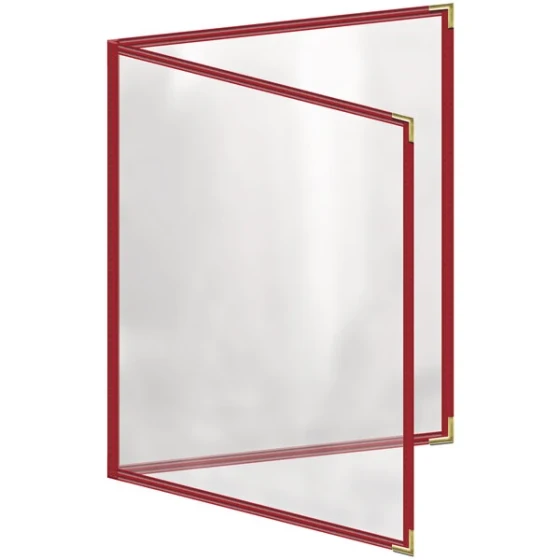 H. Risch, Inc. TED Deluxe Sewn 8 1/2" x 11" Red 4 View Menu Cover with Gold Smooth Corners and Gloss Finish