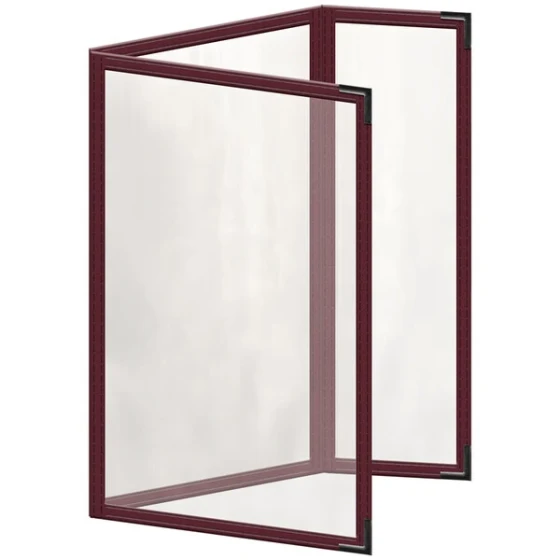 H. Risch, Inc. TEDQ Deluxe Sewn 5 1/2" x 8 1/2" Maroon 6 View Menu Cover with Black Smooth Corners and Glossy Finish
