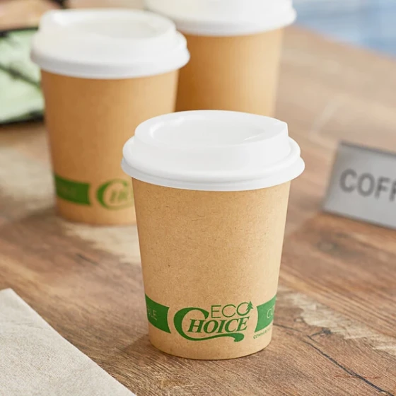 EcoChoice 8 oz. Kraft Compostable Paper Hot Cup and PLA Lid - 50/Case