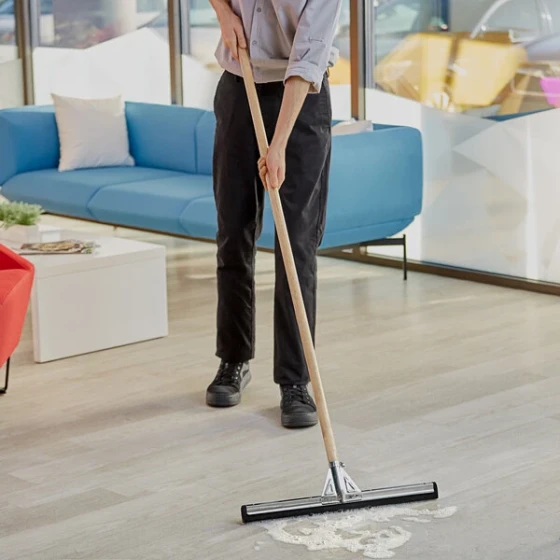 Lavex 22" Black Double Neoprene Foam Floor Squeegee with Metal Frame and 60" Wood Handle