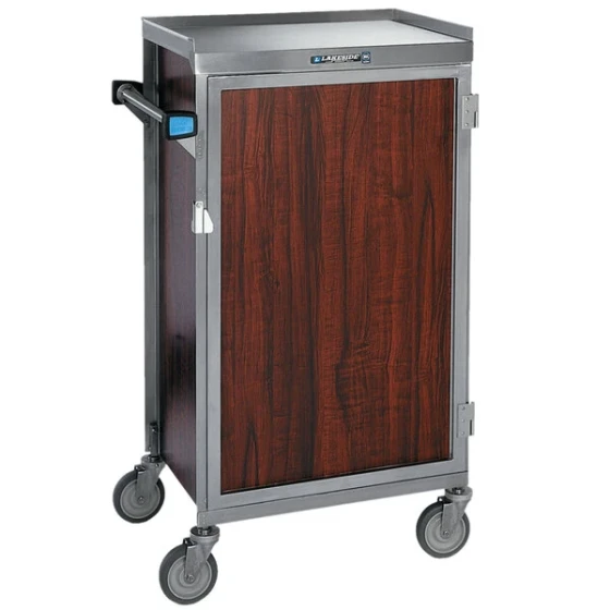 Lakeside 654BL Stainless Steel Six Tray Meal Delivery Cart With Red Maple Finish