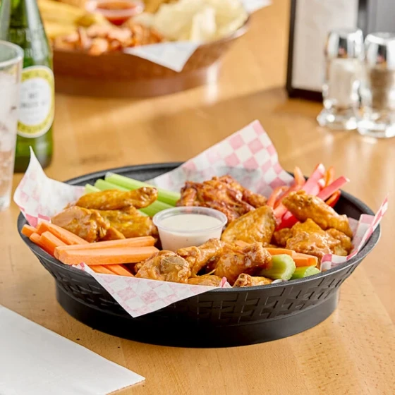 Choice 12" Round Black Plastic Diner Platter with Base - 12/Pack