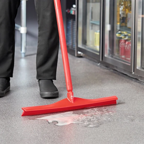 Vikan 71604 23 5/8" Red Ultra-Hygienic Single Blade Rubber Floor Squeegee with Plastic Frame