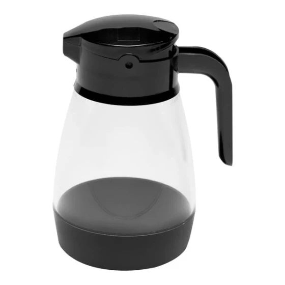 Service Ideas Classic 16 oz. Clear Plastic Syrup Dispenser with Black Top - 6/Case
