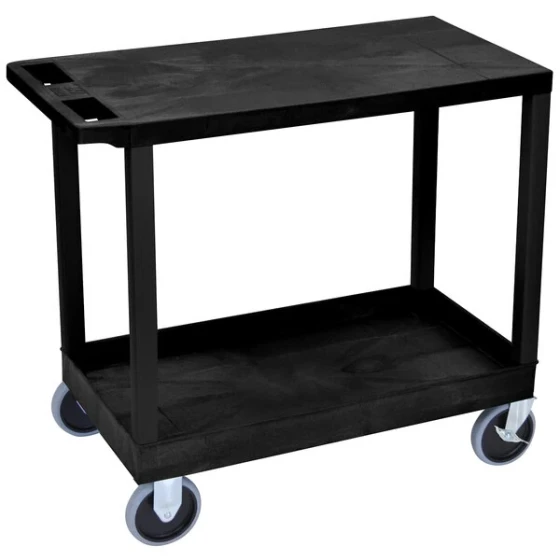 Luxor EC21HD-B Black 1 Tub and 1 Flat Shelf Heavy-Duty Utility Cart - 32" x 18"