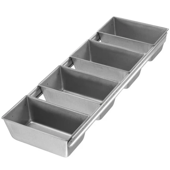 Chicago Metallic 44145 3/8 lb. 4-Strap Glazed Aluminized Steel Bread Loaf Pan - 5 5/8 inch x 3 1/8 inch x 2 3/16 inch