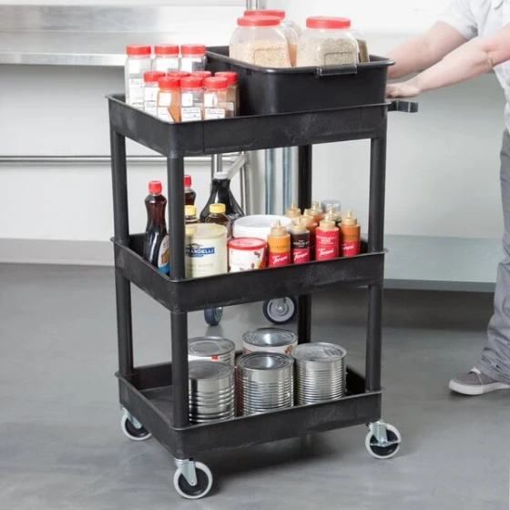 Luxor STC111-B Black 3 Tub Utility Cart - 18" x 24" x 38 1/2"