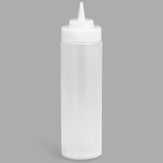 TableCraft 12463C 24 oz. Clear WideMouth™ and Standard Cone Tip Squeeze Bottle with 63 mm Opening - 12/Pack